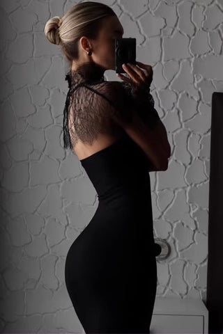 High-Neck Evening Gown with Sheer Details