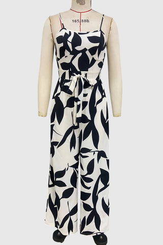 Leaf Print Strappy Jumpsuit