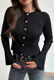 Button-Front Ribbed Cardigan