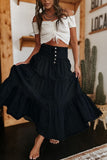 Tiered Button-Front Denim Skirt
