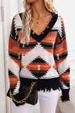 Distressed Hem Geometric Sweater