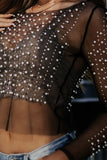 Pearl-Embellished Sheer Blouse