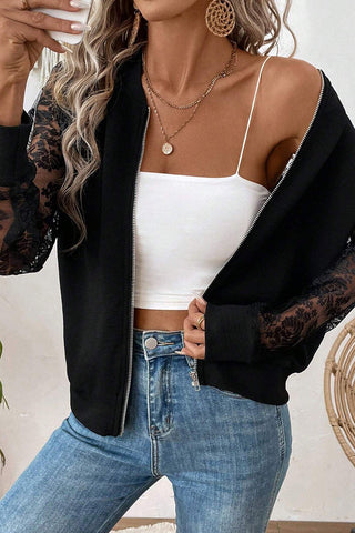 Lace-Accent Zip-Up Jacket