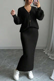 Button-Up Ribbed Skirt Set