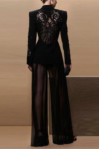 Sheer Mesh Layered Panel Pants