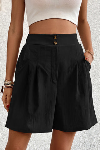High-Waist Pleated Casual Shorts