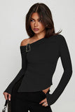 Asymmetrical One-Shoulder Tee with Buckle