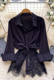 Button-Front Tie Waist Blouse