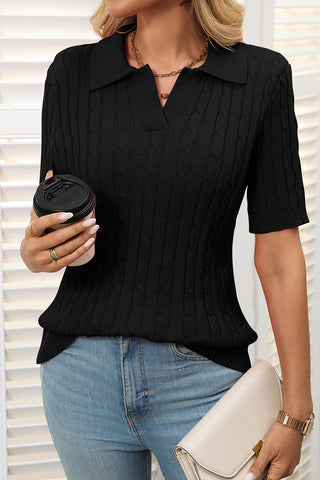 Collared Cable-Knit Sweater