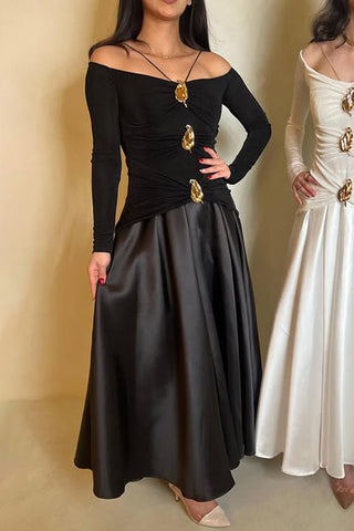 Off-Shoulder Ruched Midi Dress