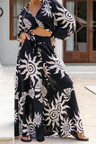 Patterned Wide-Leg Casual Pants