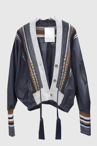 Button-Front Knit Trim Jacket