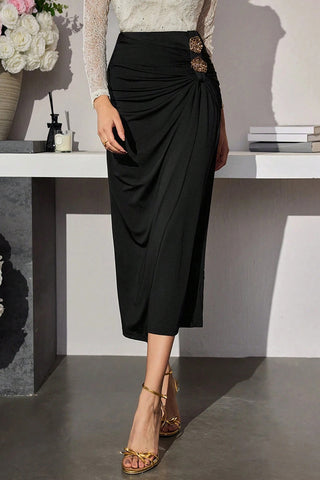 Flattering Ruched Skirt with Floral Accents
