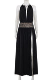 Lace-Trimmed Halter Evening Dress