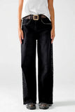 Stud-Embellished Wide Leg Jeans