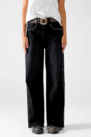 Stud-Embellished Wide Leg Jeans