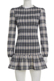 Plaid Ruffle Hem Casual Dress