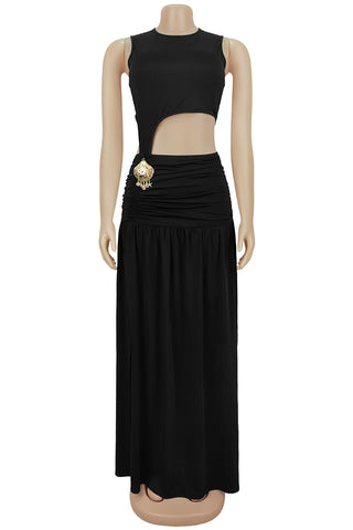 Cutout Detail Dress with High Slit