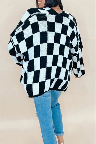 Checkered Open-Front Cardigan