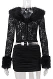 Fur-Trim Lace Skirt Set