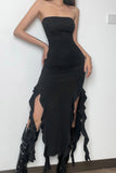Strapless Midi Dress with Ruffle Detail