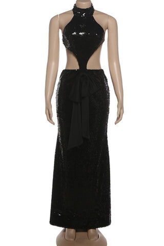 Elegant Cut-Out Sequin Evening Dress
