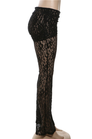 Lace Overlay Casual Pants
