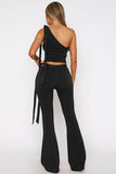 One-Shoulder Tie-Accent Pants Set