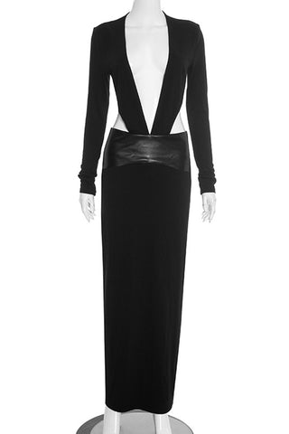 Plunge-Neck Cutout Evening Dress
