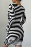 Striped V-Neck Bodycon Dress