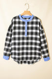 Plaid Blouse with Striped Edge