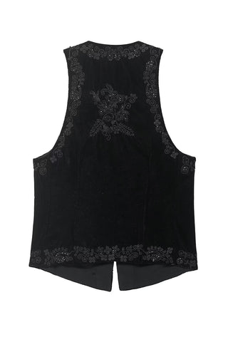 Boho Velvet Vest with Floral Detail