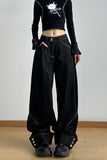 Wide-Leg Casual Pants with Button Detail