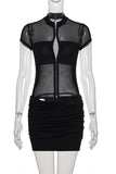 Sheer Panel Ruched Casual Dress