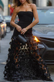 Strapless Evening Gown with Textured Skirt