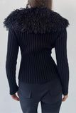 Zipper-Front Textured Collar Cardigan