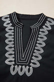 Short Puff Sleeve Contrast Detail V Neck Blouse