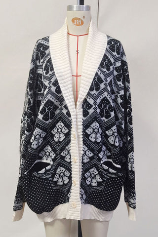 Button-Front Patterned Cardigan