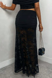 Sheer Lace Ruched Slim Skirt