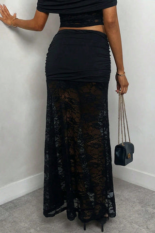 Sheer Lace Ruched Slim Skirt
