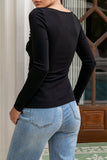 Ring-Accent Long Sleeve Blouse