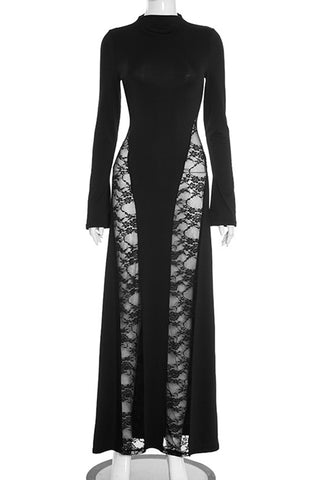 Long Sleeve Lace Panel Maxi Dress
