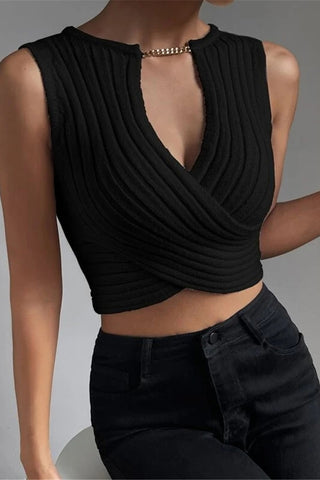 Chain Accent Ribbed Wrap Tank