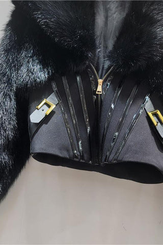 Zip-Front Cropped Faux Fur Jacket