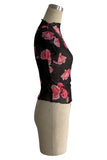 Floral Sheer T-Shirt with Ruffled Hem