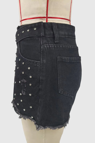 Studded Distressed Denim Shorts