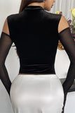 Sheer Mesh Rhinestone Trim Top
