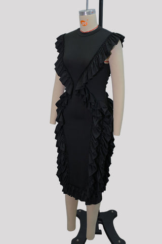 Ruffle Trim Casual Midi Dress