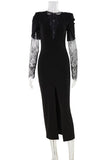 Lace Sleeve Evening Midi Dress