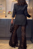 Elegant Sheer-Leg Lace Flare Pants